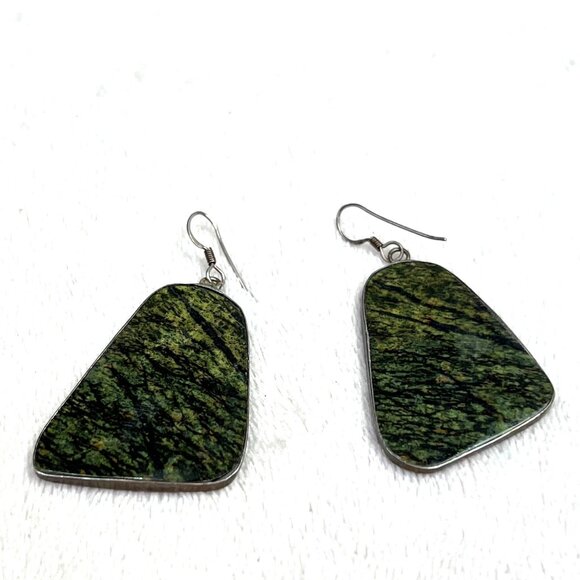 925 Silver Jasper Abstract Dangle Earrings Wire Hook - Picture 2 of 3